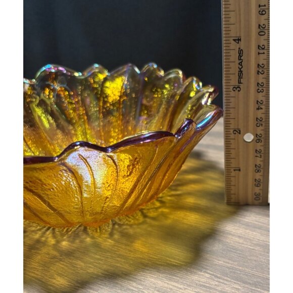 VTG 1970s 7" Nappy Lily Pons Amber Carnival by Indiana Glass Sunflower MCM - Picture 5 of 5